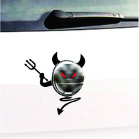 汽车贴纸改装贴花适用于大众马自达别克翅膀螃蟹恶魔个性车标贴 浅灰色红眼恶魔