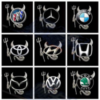 3D车标贴适用于大众汽车标志恶魔车贴翅膀螃蟹耳机划痕贴装饰贴纸 小号sport汽车灯眉贴黑色17x9