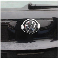 3D车标贴适用于大众汽车标志恶魔车贴翅膀螃蟹耳机划痕贴装饰贴纸 白色耳机(直径19CM)
