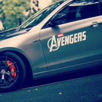 美国漫威marvel复仇者联盟3标志 AVENGERS 划痕个性反光汽车贴纸 60*22cm反光银白加红标