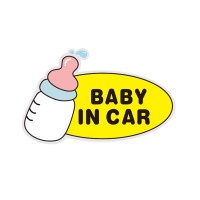 baby in car磁性车贴反光宝宝在车里女司机实习标志警示汽车尾贴 黄奶瓶磁