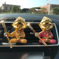 孙悟空多宝猴子出风口车载金箍棒小摆件风扇网红汽车宝汽车 金+红