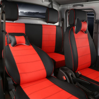 专用于新款五菱荣光双排小卡新卡座套5座货车PU皮革全包围坐垫套 五菱荣光新卡[时尚黑红色]