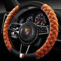 汽车把套适用大众途观朗逸凯越英朗科鲁兹真皮方向盘套冬季短毛绒 棕色F050C