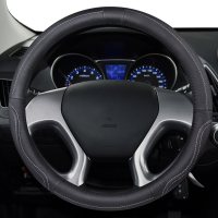 真皮把代汽车方向盘套朗动索纳塔领动瑞纳悦动伊兰特四季通用 F027白线