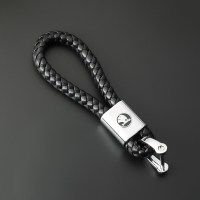 专车专用编织皮绳钥匙扣奥迪丰田宝马车标钥匙链男士简约汽车钥匙 斯柯达