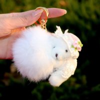 车饰卡通汽车内饰套装饰品手刹档位扶手箱垫安全带护肩后视镜套粉 毛球小熊钥匙挂