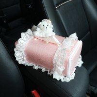 车饰卡通汽车内饰套装饰品手刹档位扶手箱垫安全带护肩后视镜套粉 纸巾盒套1个
