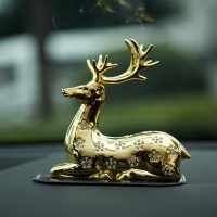 一路平安鹿汽车摆件车内创意鹿一鹿平安车载香水汽车装饰饰品男女 金色一鹿平安
