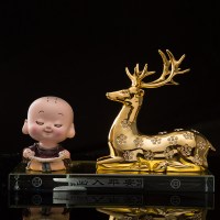 一路平安鹿汽车摆件车内创意鹿一鹿平安车载香水汽车装饰饰品男女 冥想小公仔一鹿平安