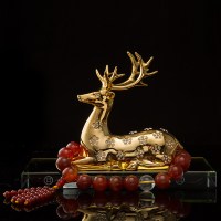 一路平安鹿汽车摆件车内创意鹿一鹿平安车载香水汽车装饰饰品男女 富贵金一鹿平安虎睛玛瑙佛珠