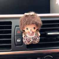 可爱蒙奇奇汽车出风口香水车载空调口香熏镶钻香水夹钻车内装饰品 紫色水晶蝴蝶结