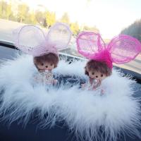 蒙奇奇车内中控台饰品摆件创意可爱韩国车载女士汽车内饰用品 粉蝴蝶结玫红蝴蝶结+鸵鸟毛垫