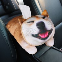创意汽车用品扶手箱遮阳板纸巾抽挂式车载椅背抽纸盒车内卡通可爱 升级款毛绒纸巾包[憨犬秋田]送纸巾2包