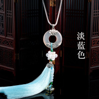 汽车挂件车内吊饰时尚挂饰男女车载后视镜玉髓银吊坠 年年平安玉髓+925银淡蓝