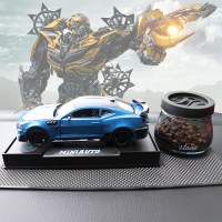 雪佛兰大蜂汽车摆件 合金车模型车内饰品摆件车载香水装饰品 蓝色大黄蜂+绿茶+27cm防滑垫