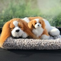 车内饰品摆件个性创意可爱男汽车上车载中控台装饰用品仿真狗 查理犬母子-狗蹲