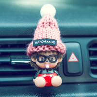 蒙奇奇汽车香水空调出风口香水夹香片夹卡通创意车载车内饰品摆件 奇奇粉色线帽风口