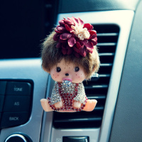 蒙奇奇汽车香水空调出风口香水夹香片夹卡通创意车载车内饰品摆件 奇奇红花风口