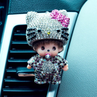 蒙奇奇汽车香水空调出风口香水夹香片夹卡通创意车载车内饰品摆件 奇奇钢盔KT风口