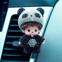 蒙奇奇汽车香水空调出风口香水夹香片夹卡通创意车载车内饰品摆件 奇奇钢盔熊猫风口