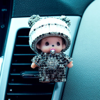 蒙奇奇汽车香水空调出风口香水夹香片夹卡通创意车载车内饰品摆件 奇奇钢盔白色风口