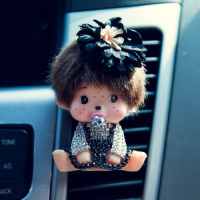 蒙奇奇汽车香水空调出风口香水夹香片夹卡通创意车载车内饰品摆件 奇奇黑花风口