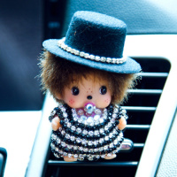 蒙奇奇汽车香水空调出风口香水夹香片夹卡通创意车载车内饰品摆件 小奇奇黑礼帽风口