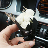 韩国创意永生花干花汽车香水车载出风口香薰新车除异味香水车饰品 奶白色花束