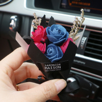 韩国创意永生花干花汽车香水车载出风口香薰新车除异味香水车饰品 玫红绅士蓝花束