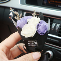 韩国创意永生花干花汽车香水车载出风口香薰新车除异味香水车饰品 紫白花束