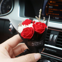 韩国创意永生花干花汽车香水车载出风口香薰新车除异味香水车饰品 红白花束