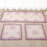 汽车坐垫单片三件套无靠背夏季四季通用亚麻布艺后排免绑轿车座垫 莲花紫色