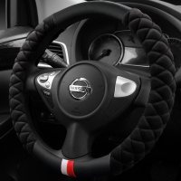 江淮瑞风S2/S3/S5/M2/M3/M5和悦A30/RS/悦悦方向盘套冬季毛绒把套 A款上下皮革-子夜黑