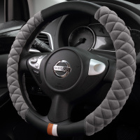汽车把套专用别克凯越威朗昂科威君越君威英朗方向盘套冬季短毛绒 A款上下皮革-贵族灰