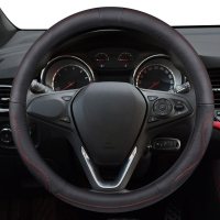真皮把套标致汽车方向盘套207308 301 508 408 2008 3008四季通用 F027红线