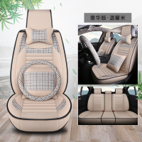 亚麻专用于XC60坐垫V40 S60L XC90四季s80汽车沃尔沃s90坐垫套 米色豪华版