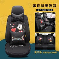 汽车坐垫四季通用卡通网红女大众polo朗逸高尔夫亚麻全包座套 豪华版米老鼠黑色款