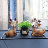 汽车摆件可爱女士一路平安鹿创意个红女车载香水车内饰品 优雅+静思+黑盆栽+大钻垫