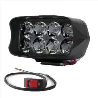 电动车灯超亮led大灯三轮车电瓶强光流氓自行车外置48v60通用前灯 8珠透镜款+开关+螺丝
