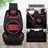 别克新英朗威朗凯越昂科威君威汽车坐垫四季通用全包网红亚麻座套 黑红色豪华版