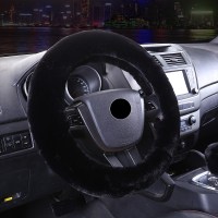 毛绒汽车方向盘套日产劲客新阳光LANNIA蓝鸟西玛颐达保暖男女通用 经典黑-纯色款(适合外径38CM)