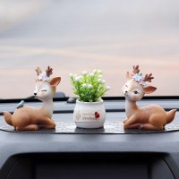 汽车用品创意内饰车饰一路平安小鹿车内装饰品中控台车上车载摆件 优雅+静思+白盆栽+椭圆垫