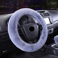 女冬季獭兔毛可爱汽车方向盘套本田雅阁六七八九代混动思域十代89 浅灰色-纯色款(适合外径38CM)