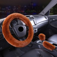 女冬季獭兔毛可爱汽车方向盘套本田雅阁六七八九代混动思域十代89 卡宴色纯色款+手刹套档位套