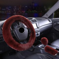 女冬季獭兔毛可爱汽车方向盘套本田雅阁六七八九代混动思域十代89 咖啡色纯色款+手刹套档位套