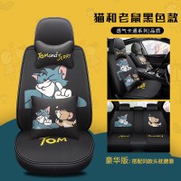 女汽车坐垫亚麻卡通全包福克斯致炫凯越四季通用网红布艺可爱座套 豪华版猫和老鼠黑色款