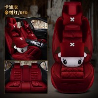 全包汽车座套冬季女士冬天毛绒坐垫可爱卡通整套polo小车垫座椅套 卡通版亲绒红