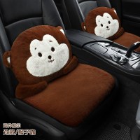 单个座位毛垫冬天卡通毛绒坐位垫子短绒冬季无靠背车垫三件套冬垫 双座猴子咖