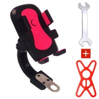 踏板摩托车电动车手机导航支架车载山地自行车固定架子夹骑行装备 红色普通后视镜款(送绑带+扳手)